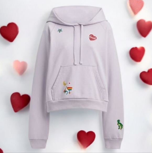 Coach Tops - NWT Coach Women's Shrunken Raglan Light Purple Sticker Patch Hoodie Size--XS